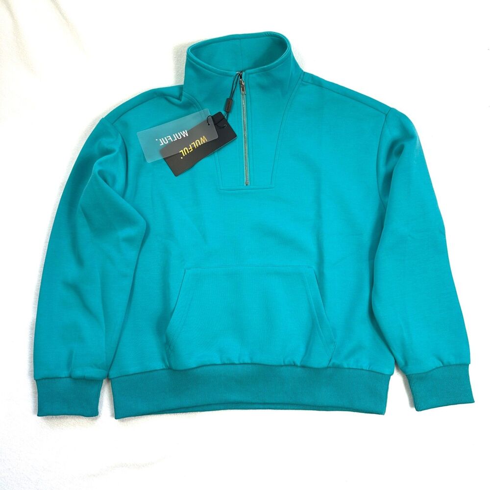 Wulful Girls Half Zip Pullover Sweatshirt Blue Size 9-10 Crop Kangaroo Pocket